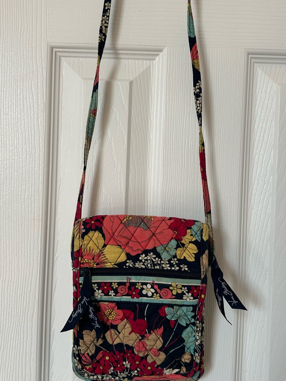 Vera Bradley Black Floral Quilted Crossbody with Red, Yellow & Teal Accents